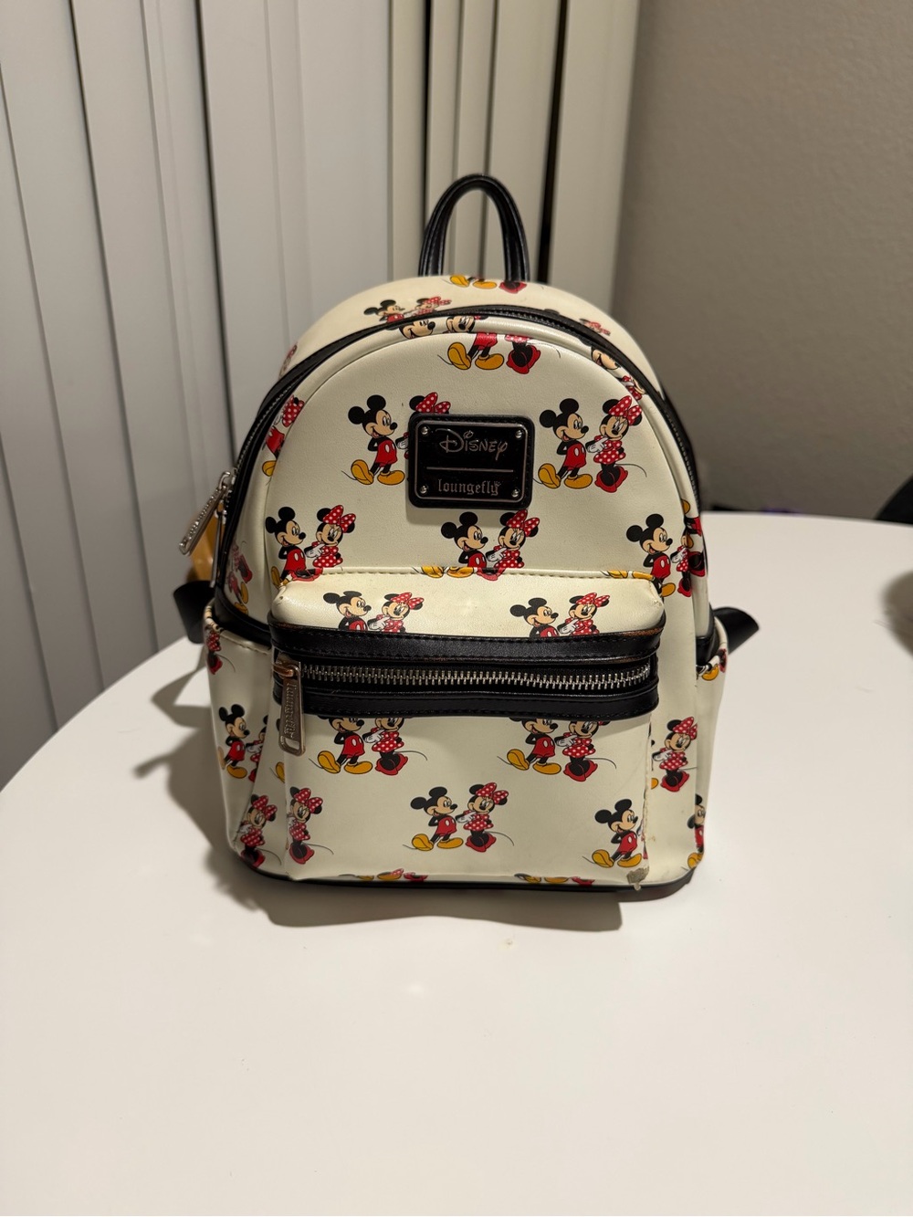 Loungefly Cream Mickey & Minnie Pattern Mini Backpack